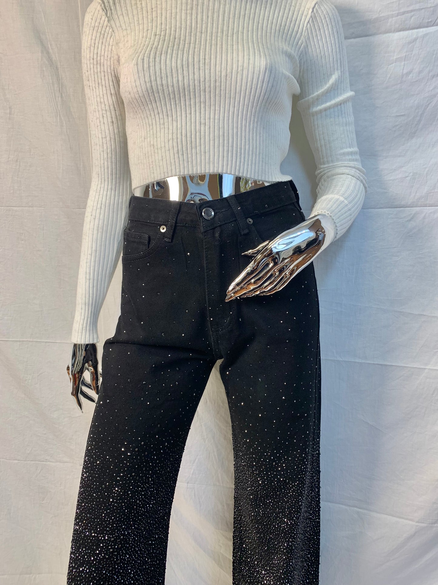 AUTUNNO 2024 | Pantalone nero denim con strass