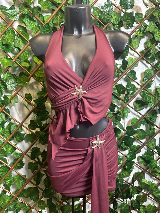 Top scollato e gonna con arricciatura con dettaglio stella marina | taglia unica