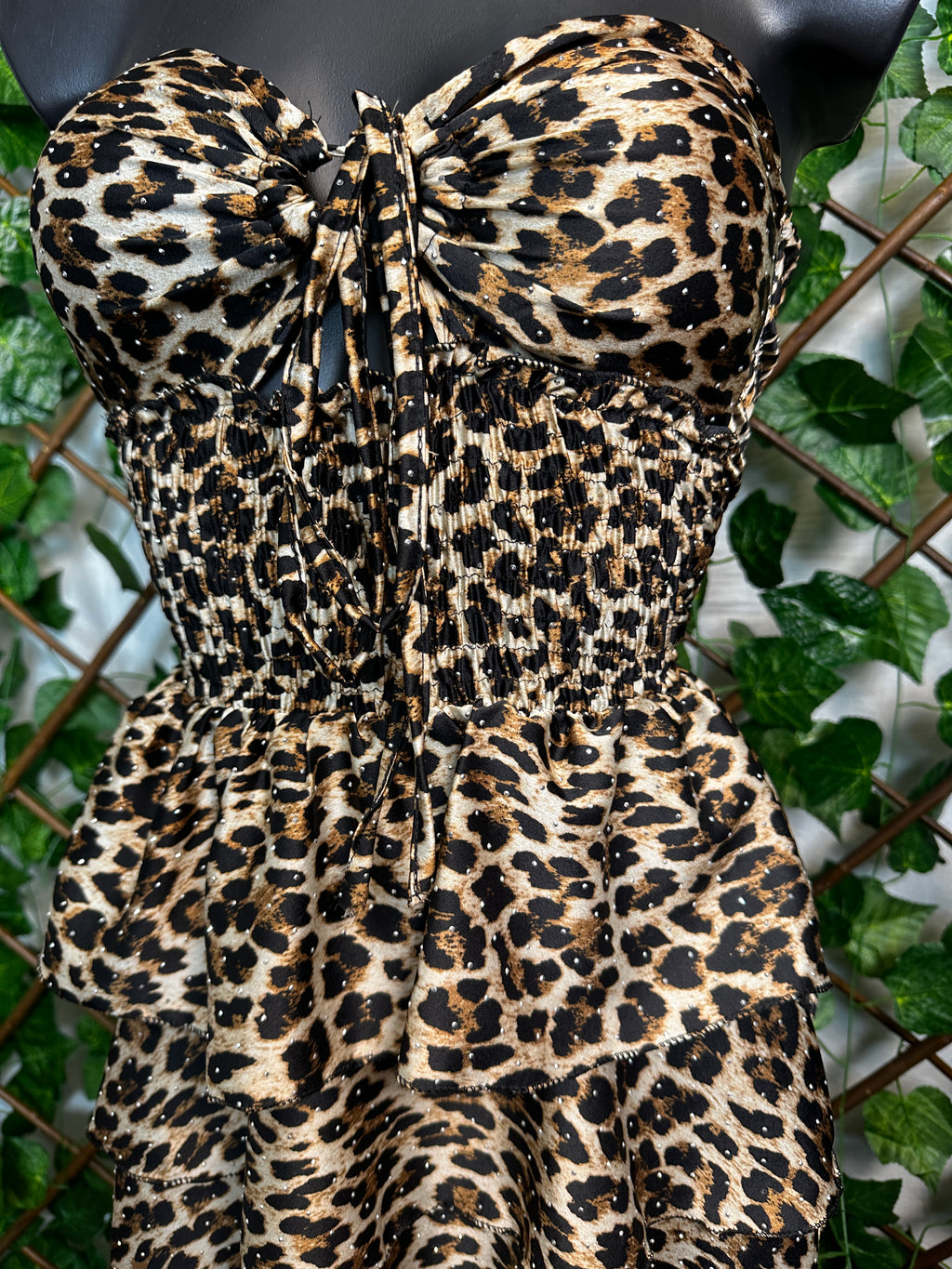 Vestito leopardato corto con brillantini