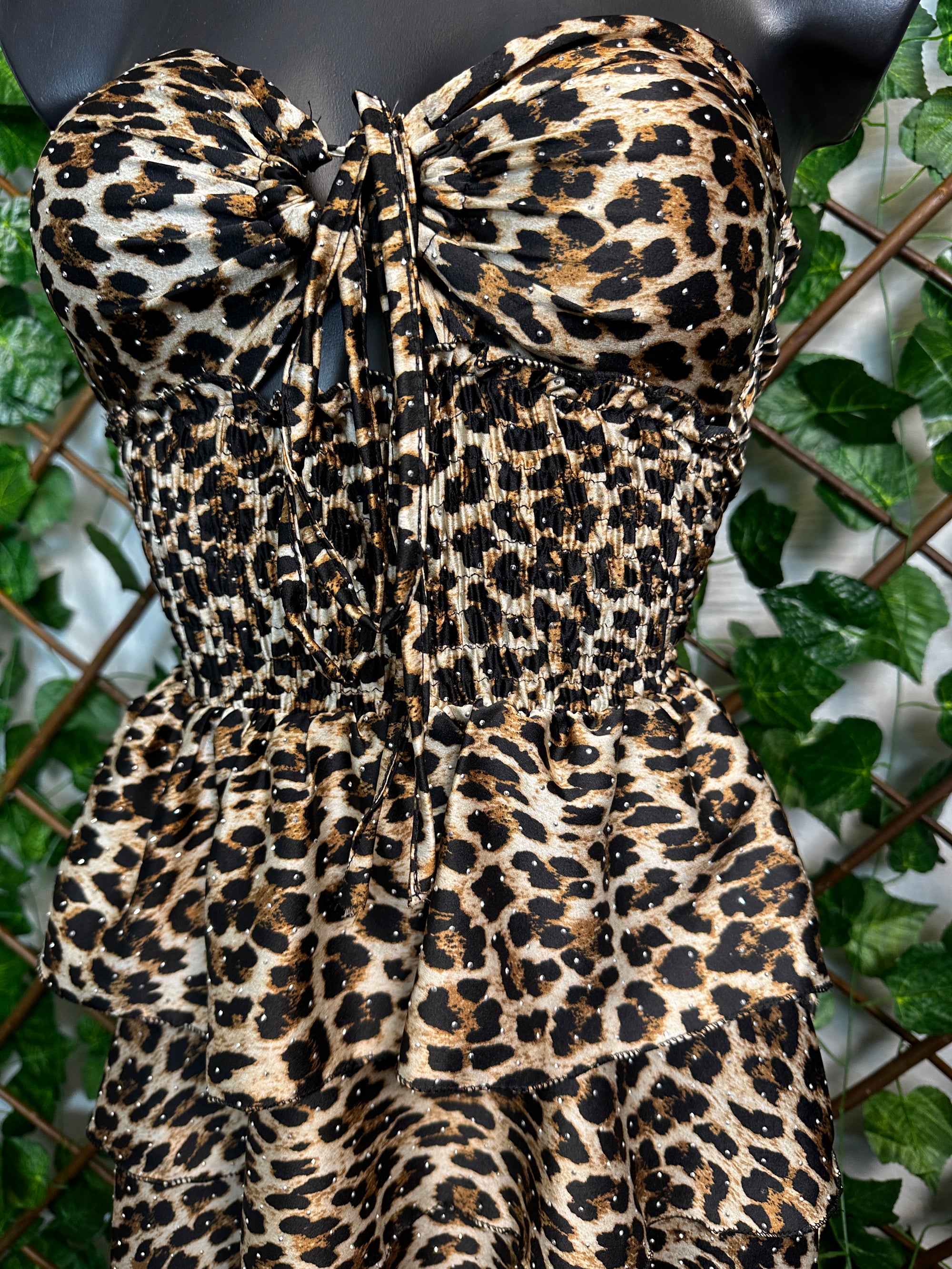 Vestito leopardato corto con brillantini