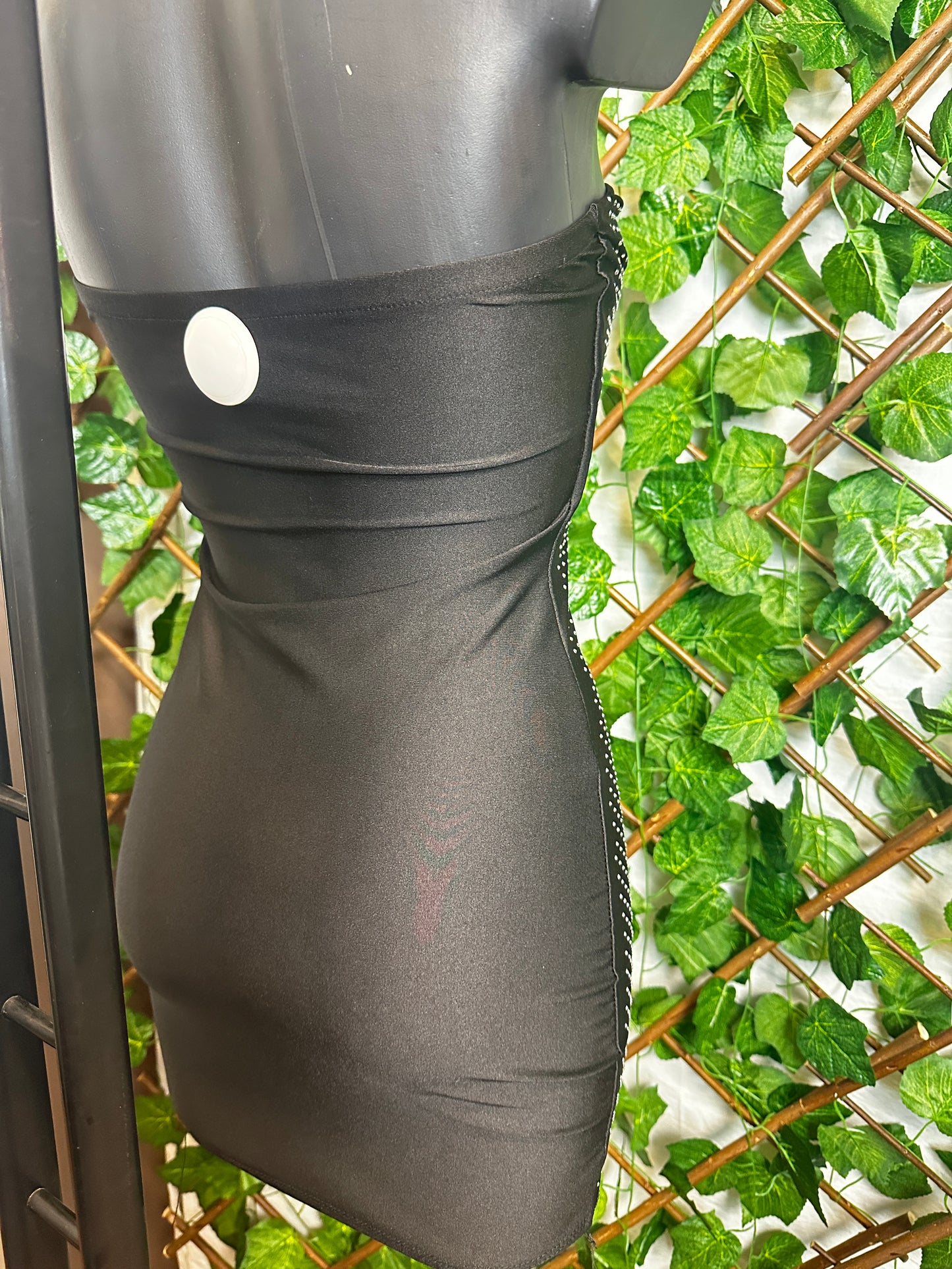 Short dress with rhinestone inserts Black