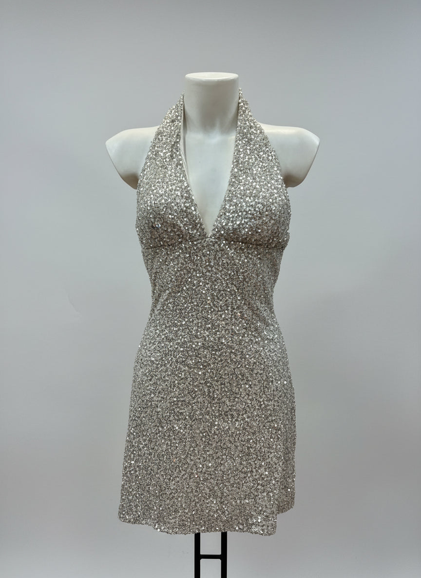Mini-abito paillettes schiena nuda e scollo profondo – SEDUZIONE COSMICA