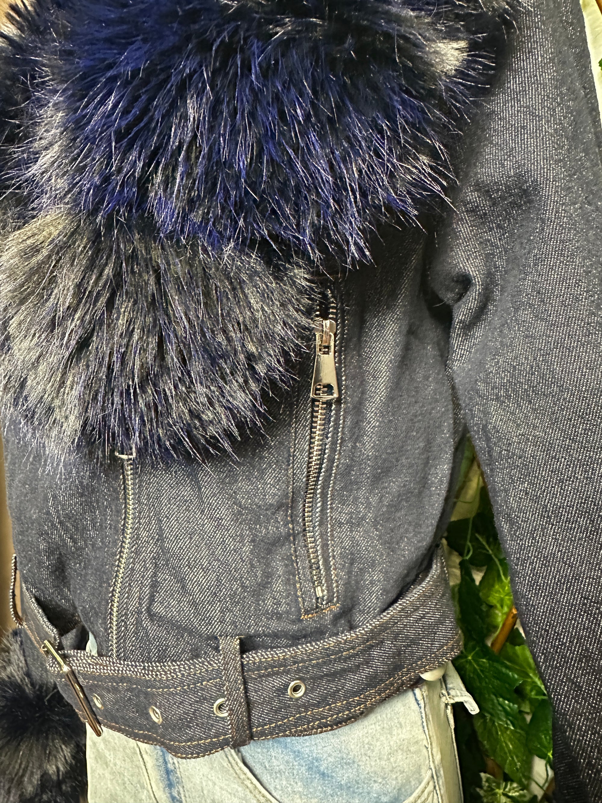 Giacca di jeans con pelliccia