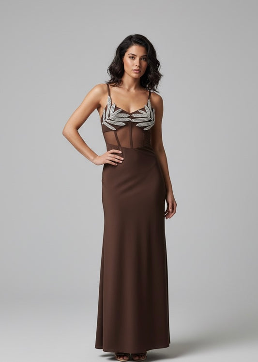 Abito lungo con inserti trasparenti e spacco – DESIDERIO INVISIBILE 🖤🍷