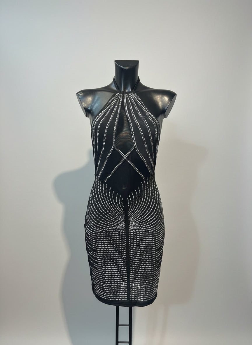 Mini Dress Strass Halterneck Schiena Scoperta – Tentazione Stellare