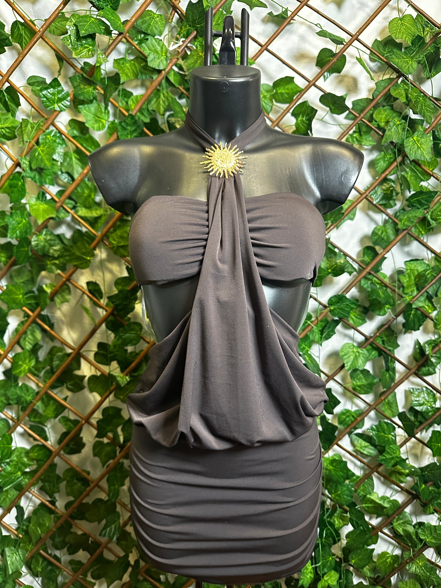 Summer dress with golden sun detail and open back | one size