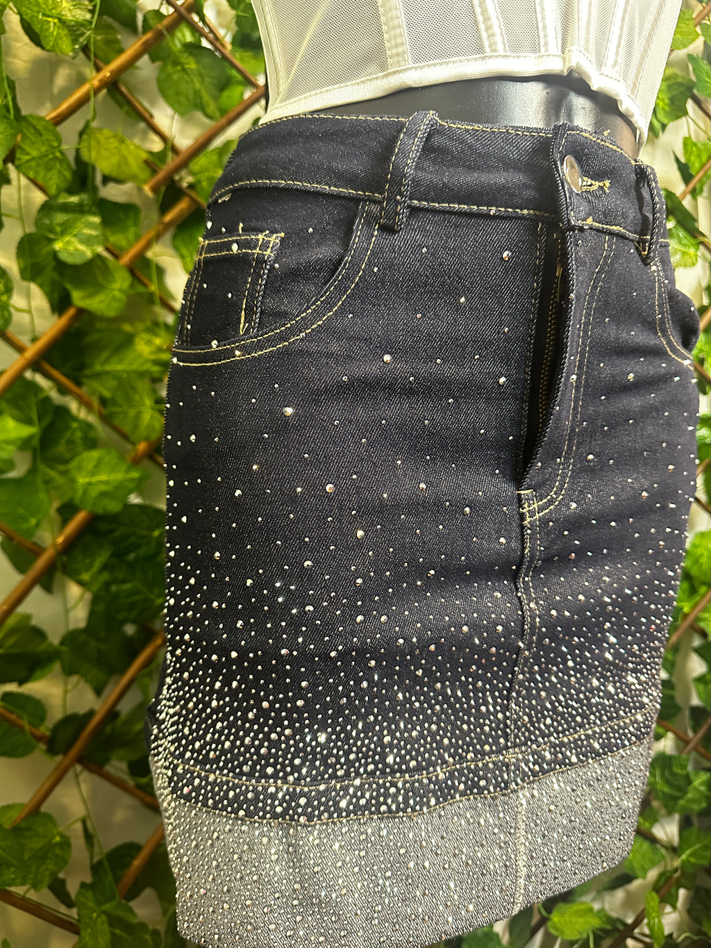 Glitter denim skirt