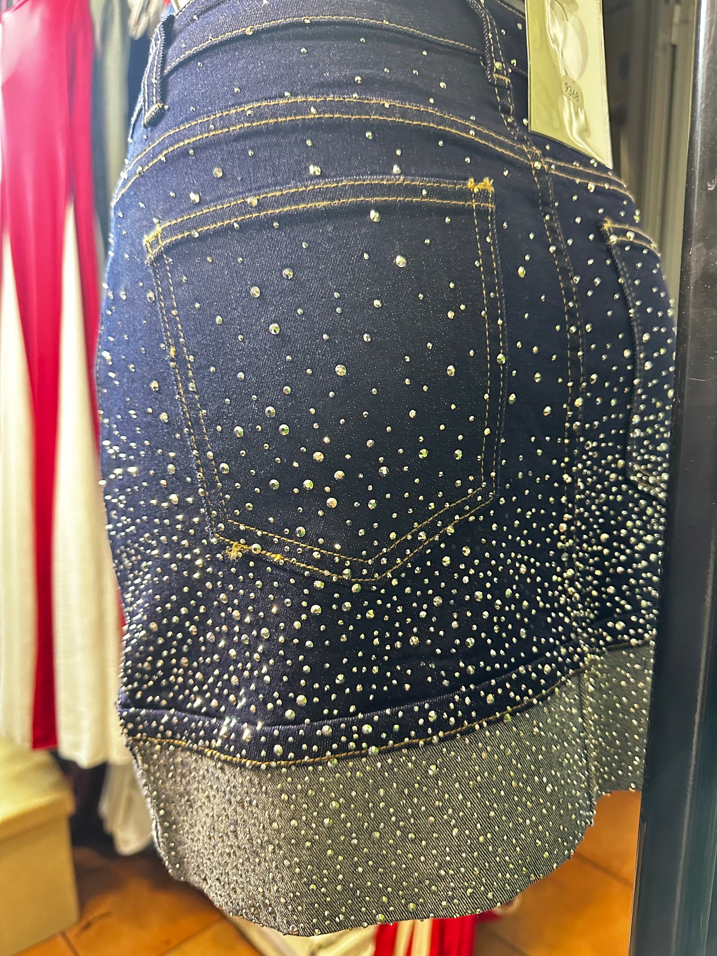 Glittery blue denim skirt