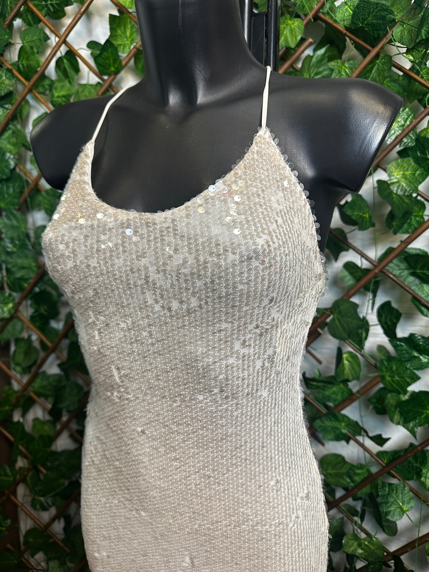 Vestito lungo elegante con la schiena scoperta in paillettes