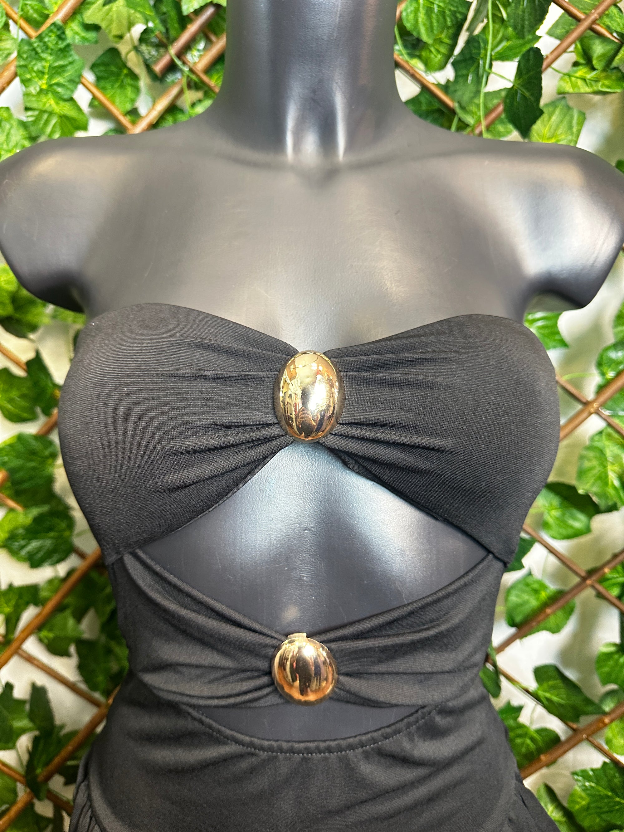 Vestito corto con pantaloncini e dettaglio palline dorato | taglia unica