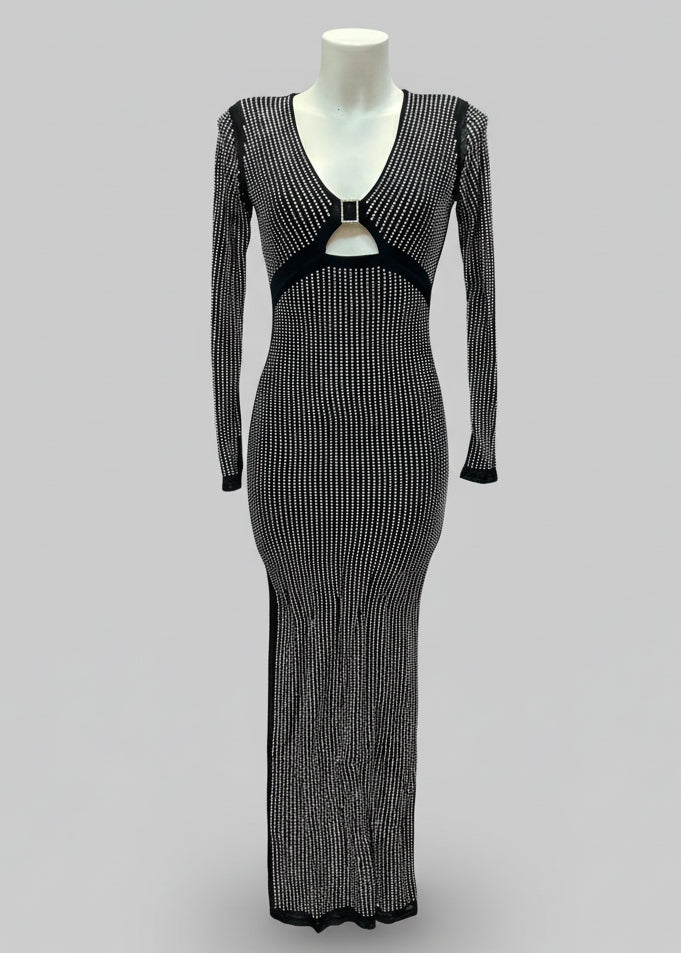 Abito lungo con strass e cut-out – LUCE IPNOTICA