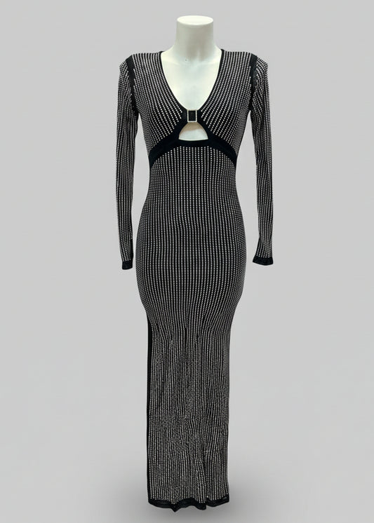 Abito lungo con strass e cut-out – LUCE IPNOTICA