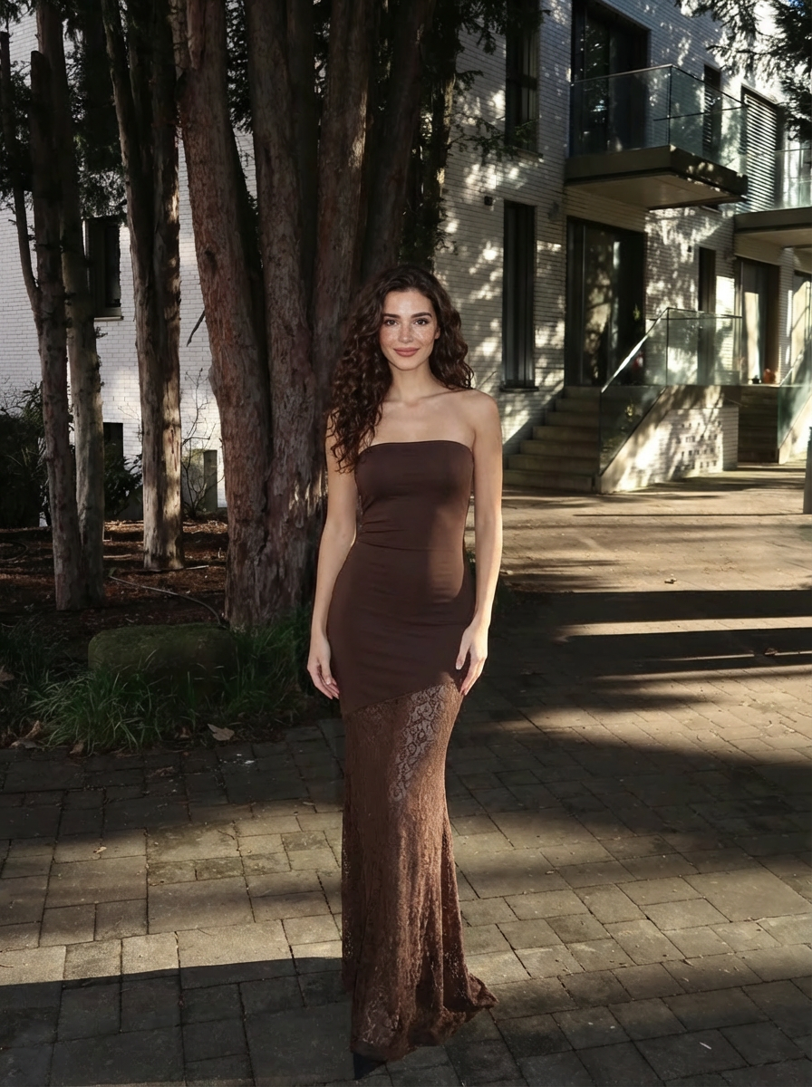 Abito lungo a fascia con pizzo trasparente – VELLUTO SEGRETO