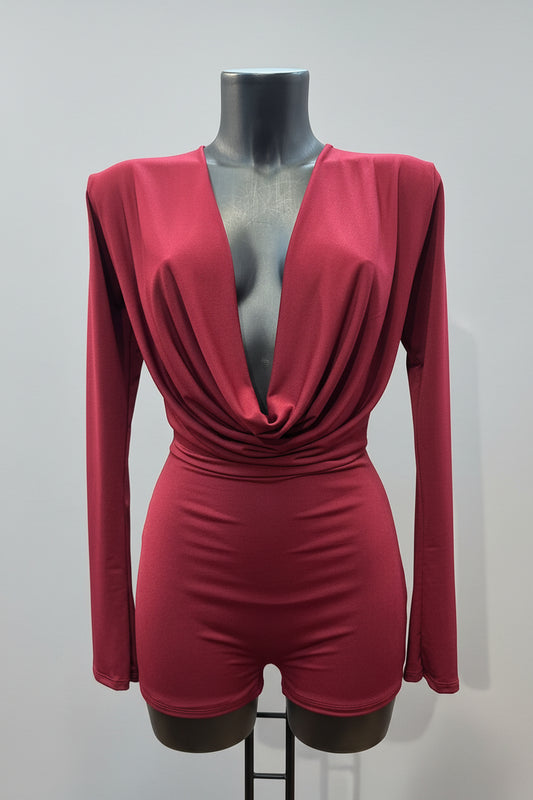 Playsuit Bodycon con Scollo a Drappeggio – Audacia Notturna