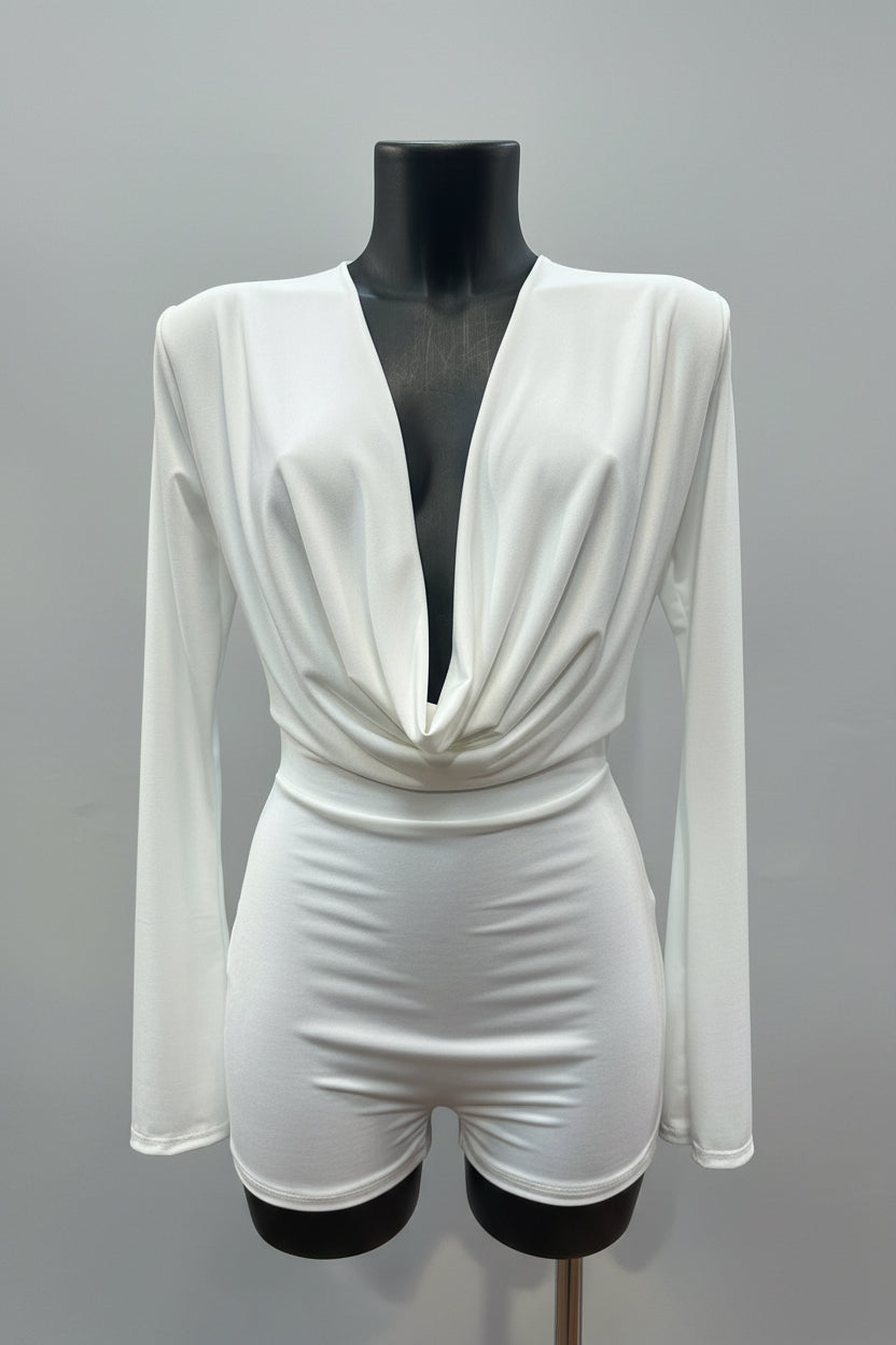 Playsuit Bodycon con Scollo a Drappeggio – Audacia Notturna