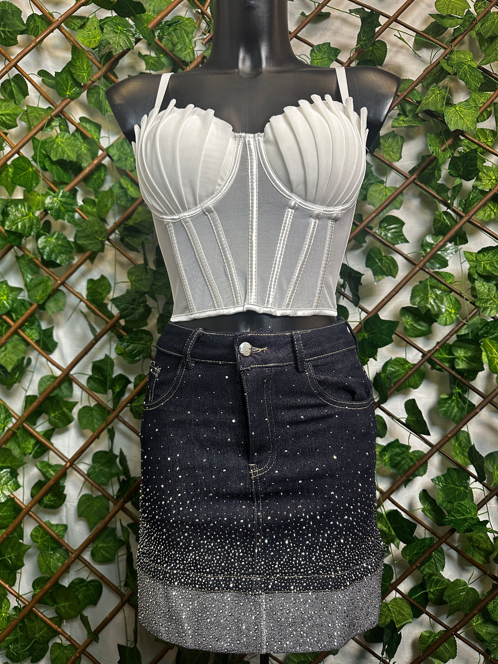 Glitter denim skirt
