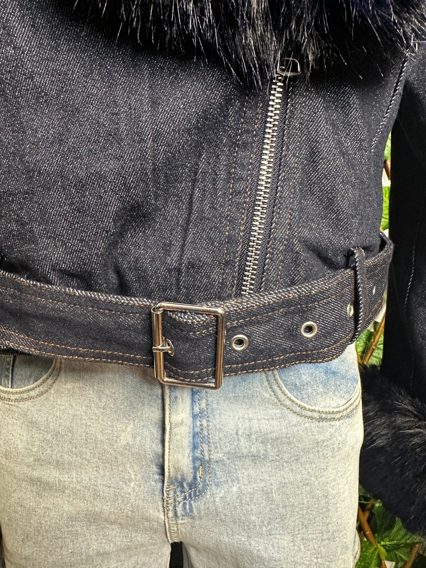 Denim jacket with fur