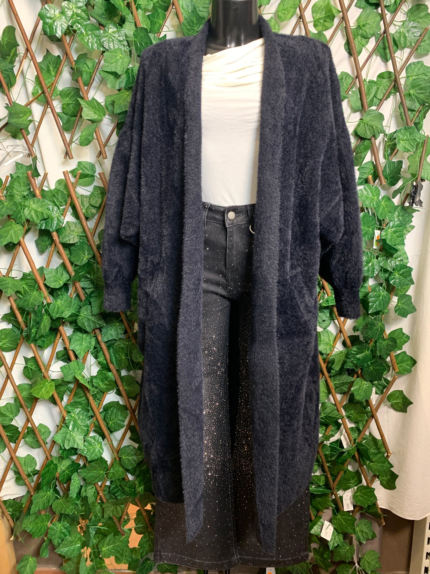 Long plush cardigan