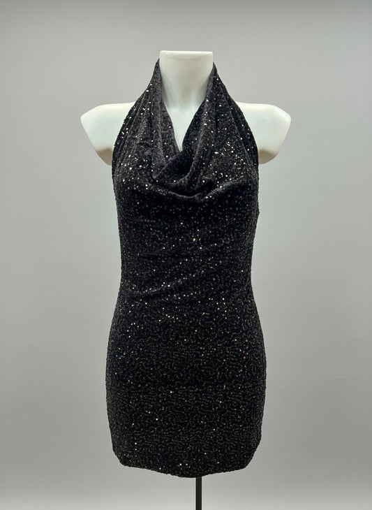 Mini-abito paillettes scollo all’americana – FUOCO LIQUIDO