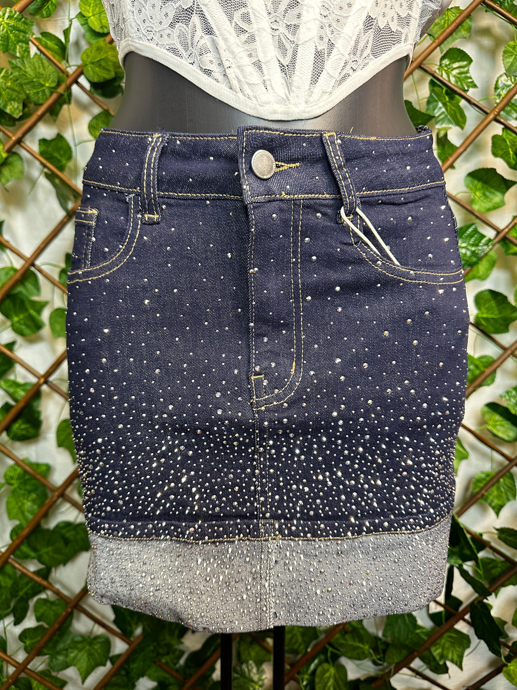 Gonna di jeans blu brillantinato
