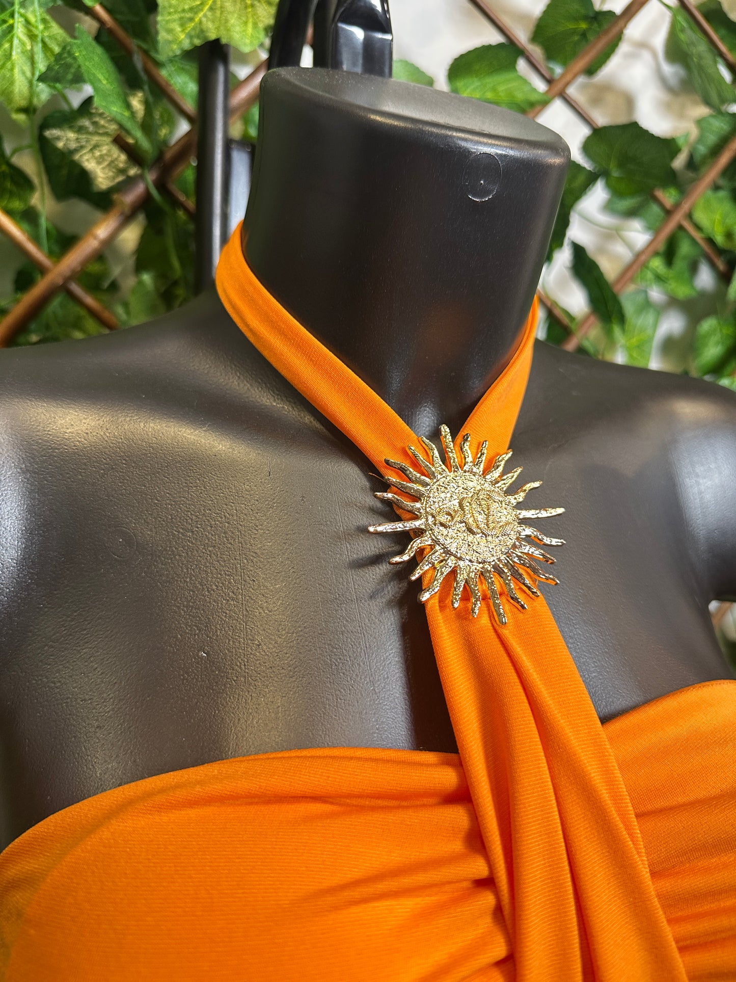 Summer dress with golden sun detail and open back | one size