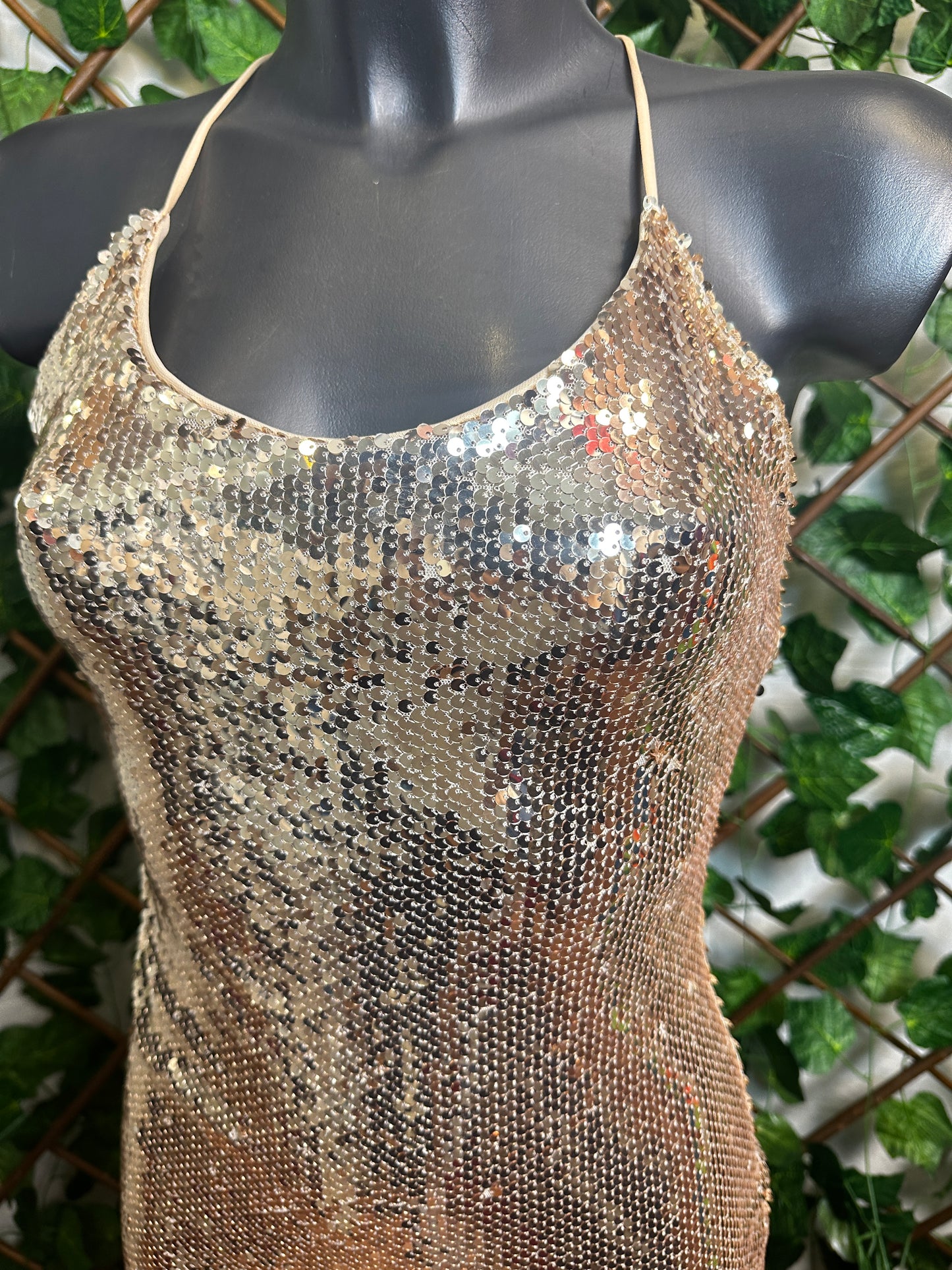Vestito lungo elegante con la schiena scoperta in paillettes