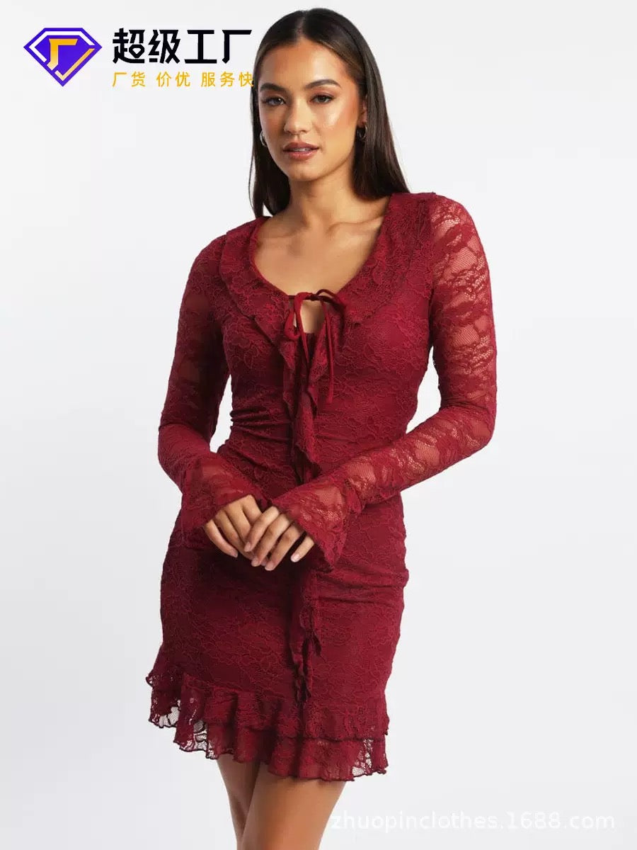 Lace dress with ruffles