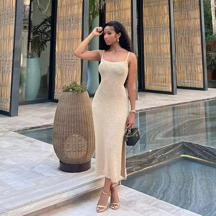 Long summer dress with open back | one size