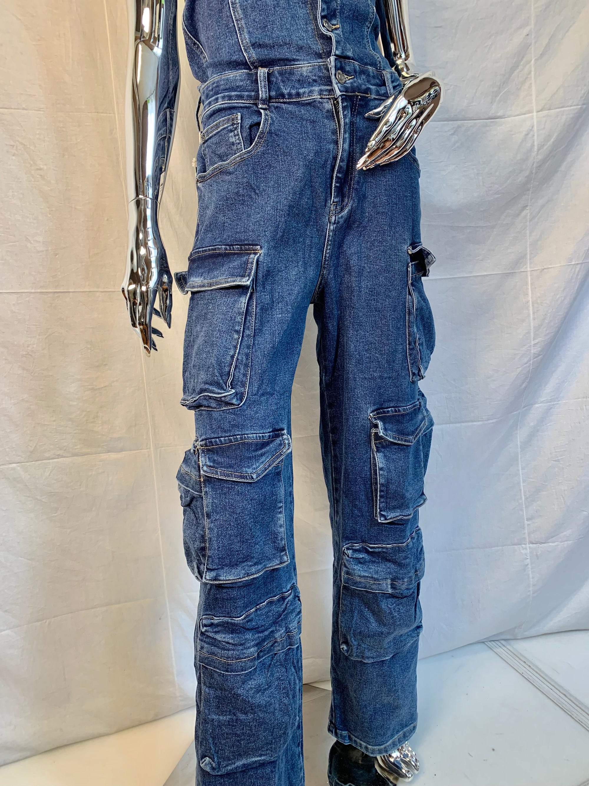 Tuta intera jeans scuro con tasche