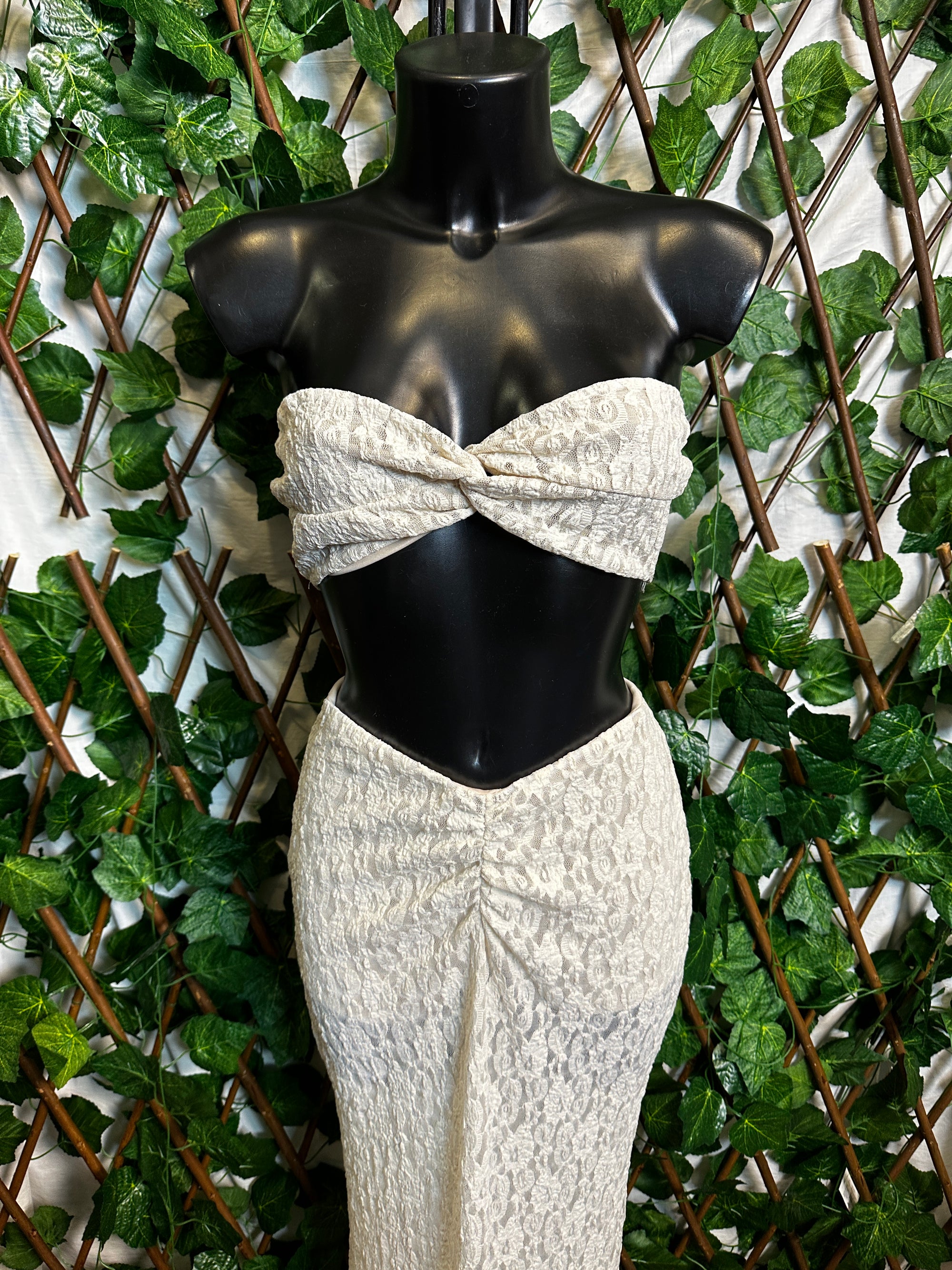 Modello crepe: completo top a fascia e gonna lunga | taglia unica
