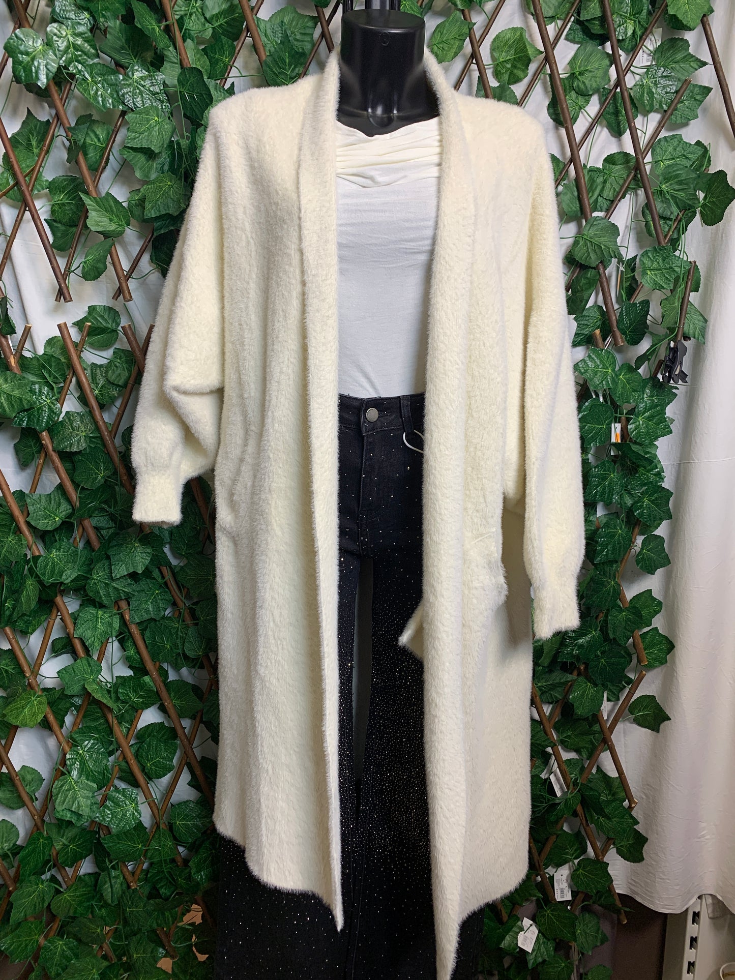Long plush cardigan