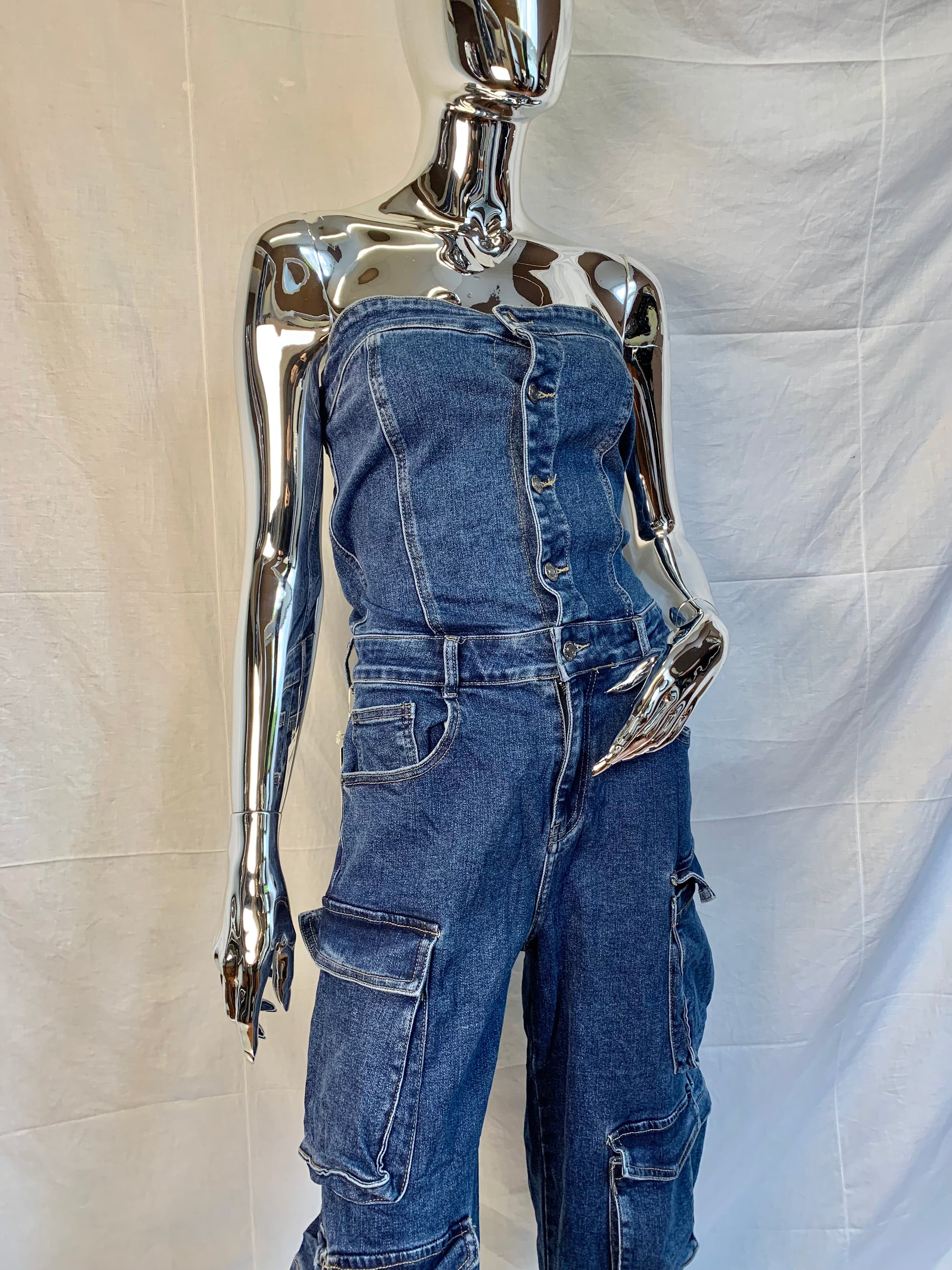Tuta intera jeans scuro con tasche