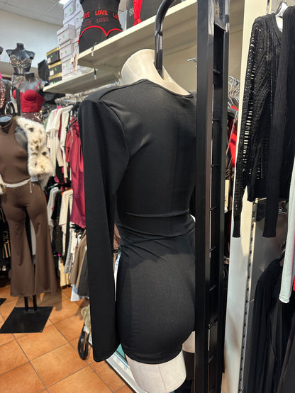 Tuta corta maniche lunghe con scollo a cascata – TENTAZIONE NOTTURNA 🌹🔥