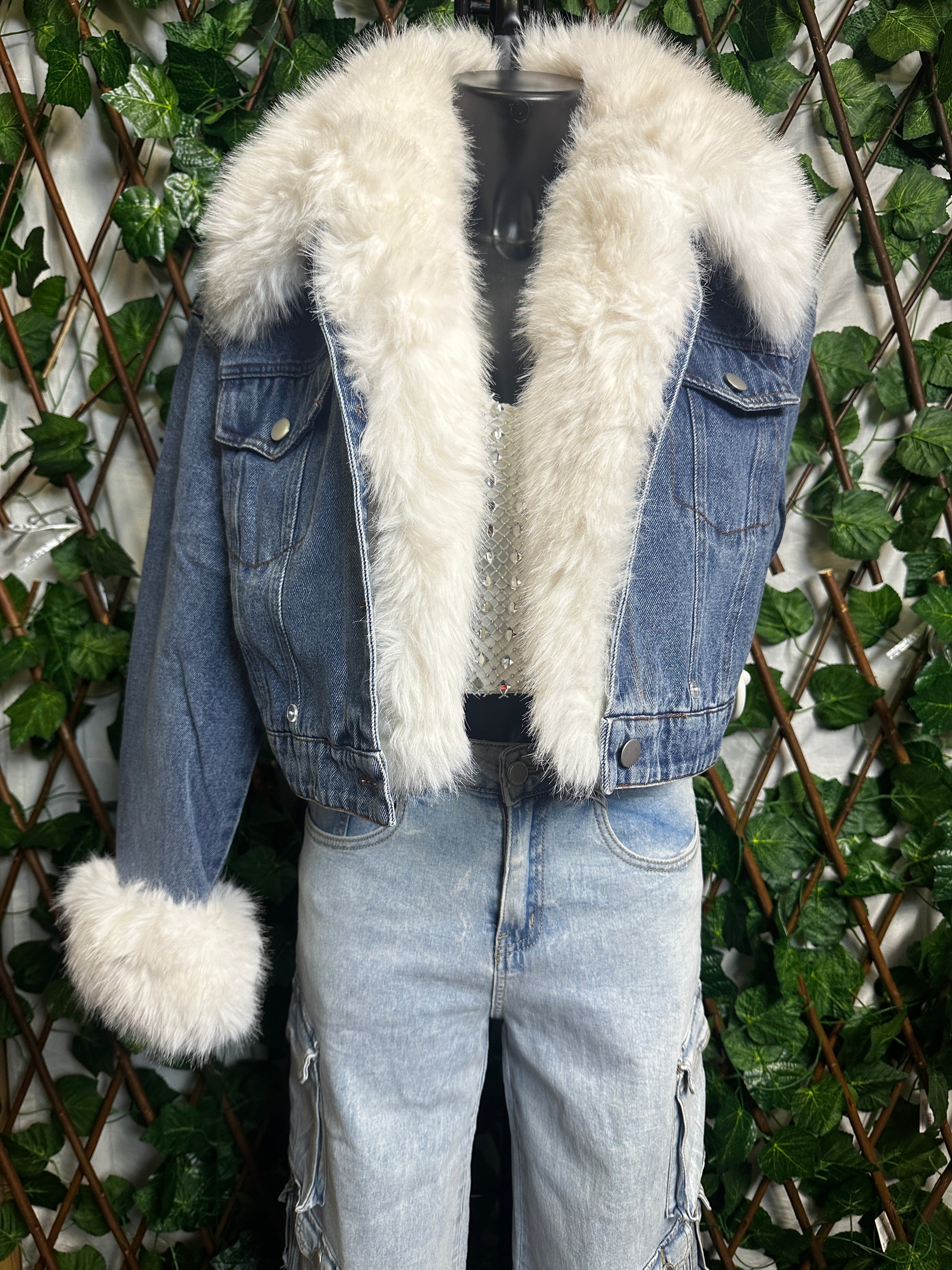 Giacca di jeans con pelliccia