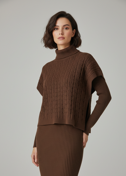 Completo in maglia vestito midi + poncho – MISTERO AVVOLGENTE 🖤✨