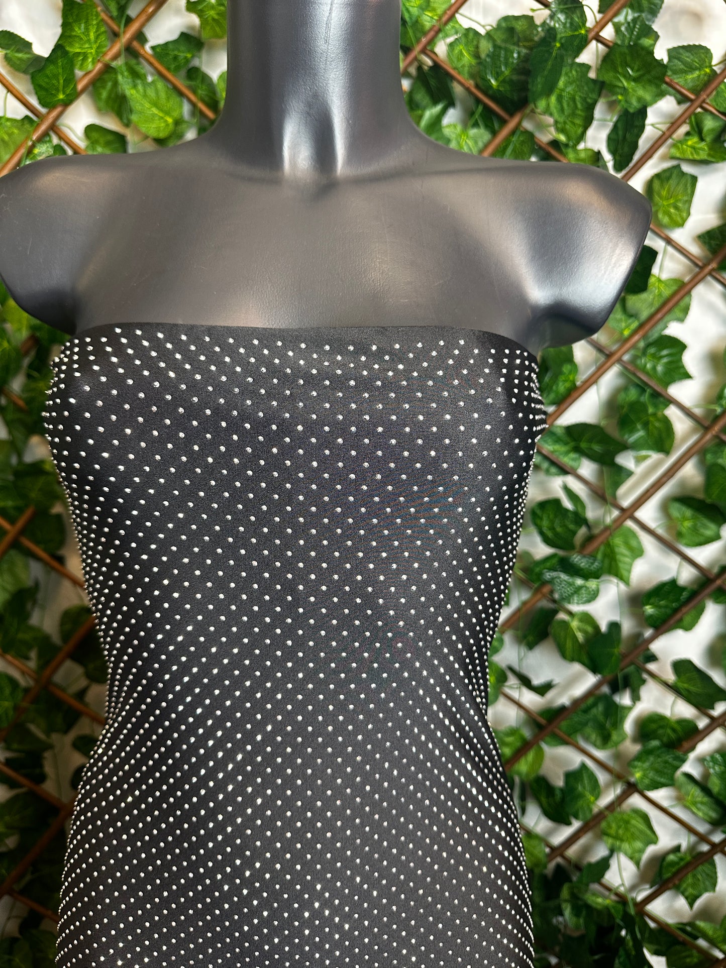 Short dress with rhinestone inserts Black