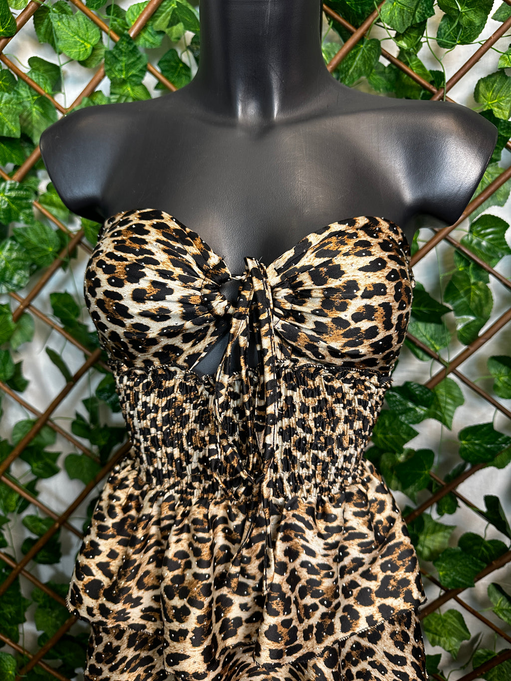 Vestito leopardato corto con brillantini
