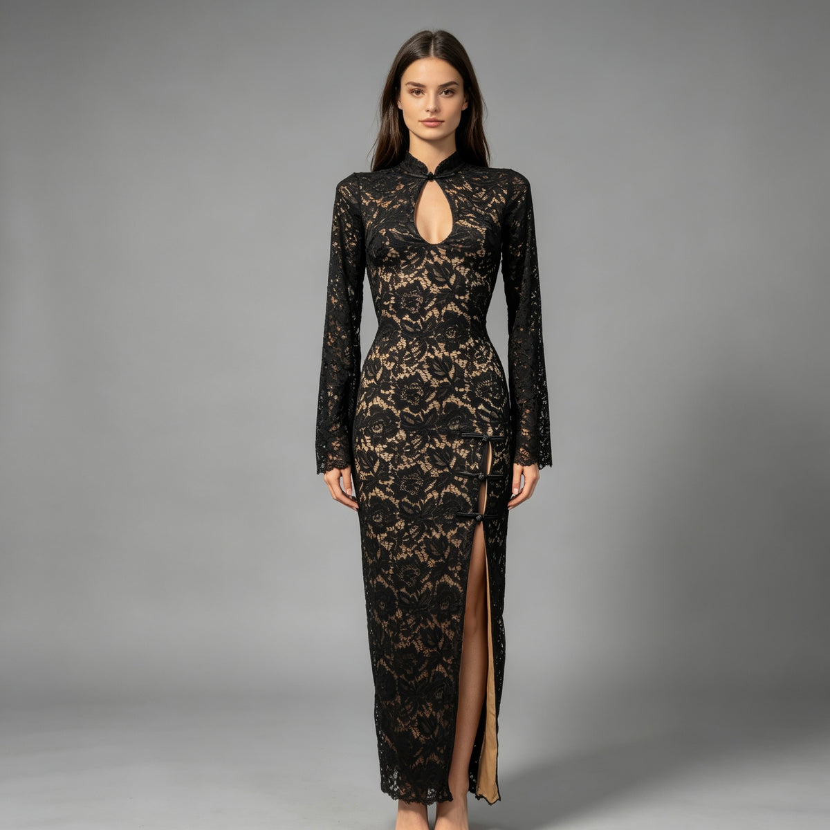 Vestito pizzo qipao taglia unica