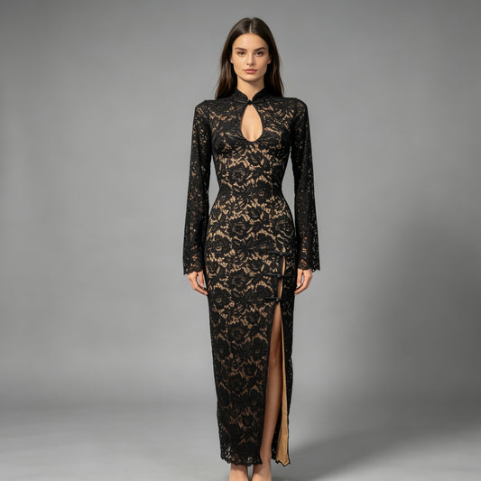 Vestito pizzo qipao taglia unica