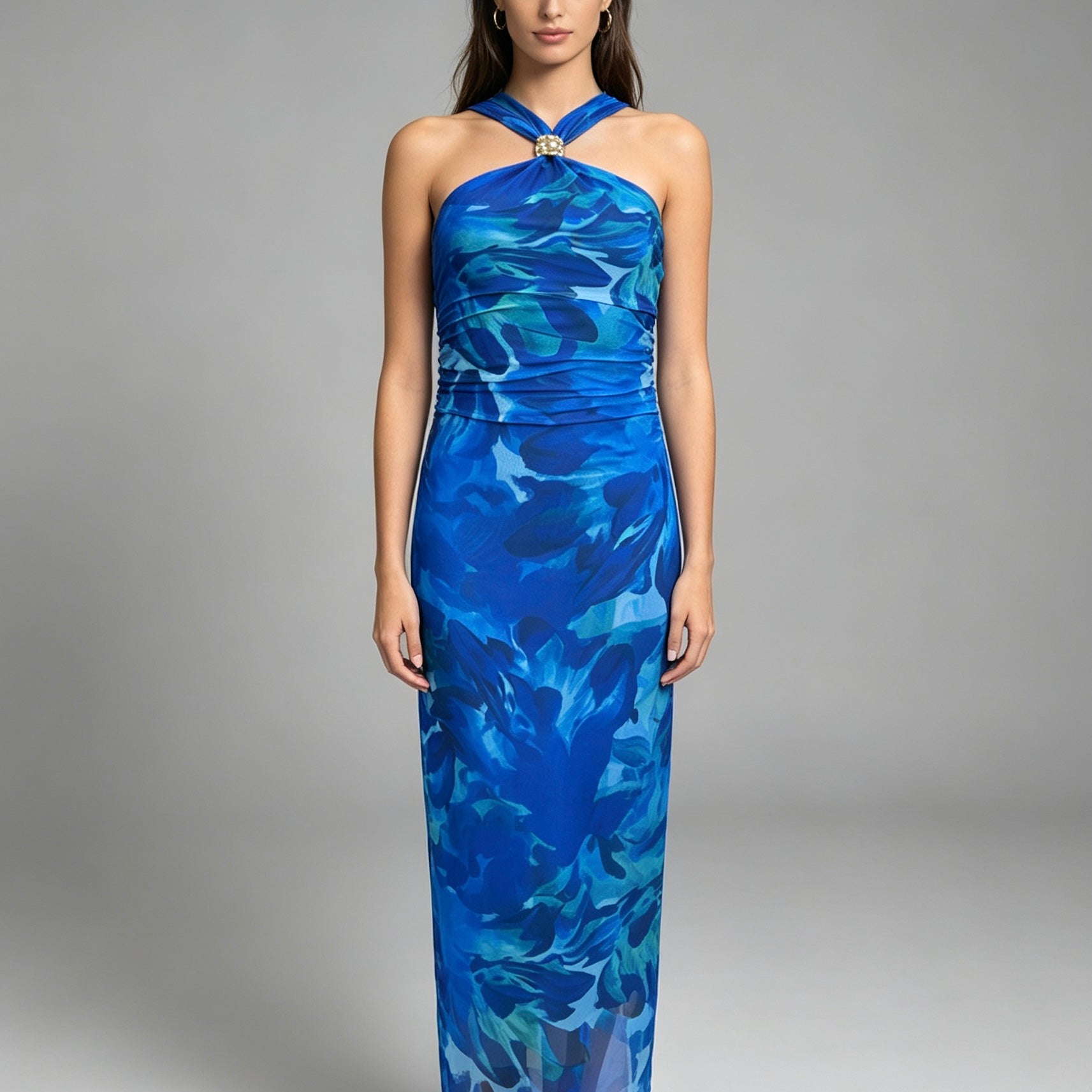 Vestito lungo con dettaglio oro - BERLY MODA 