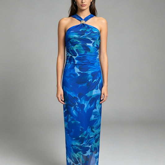 Vestito lungo con dettaglio oro - BERLY MODA 