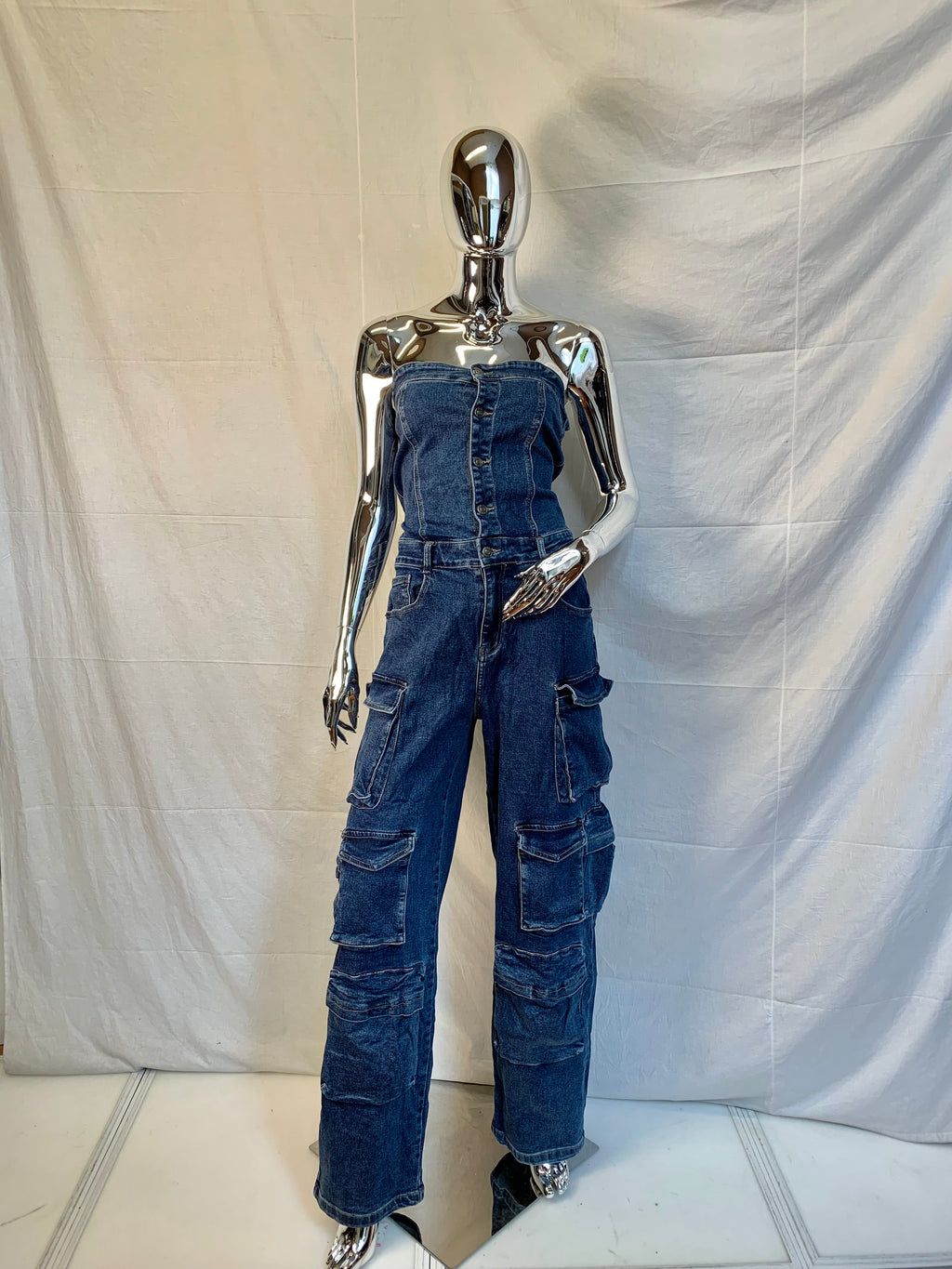 Tuta intera jeans scuro con tasche