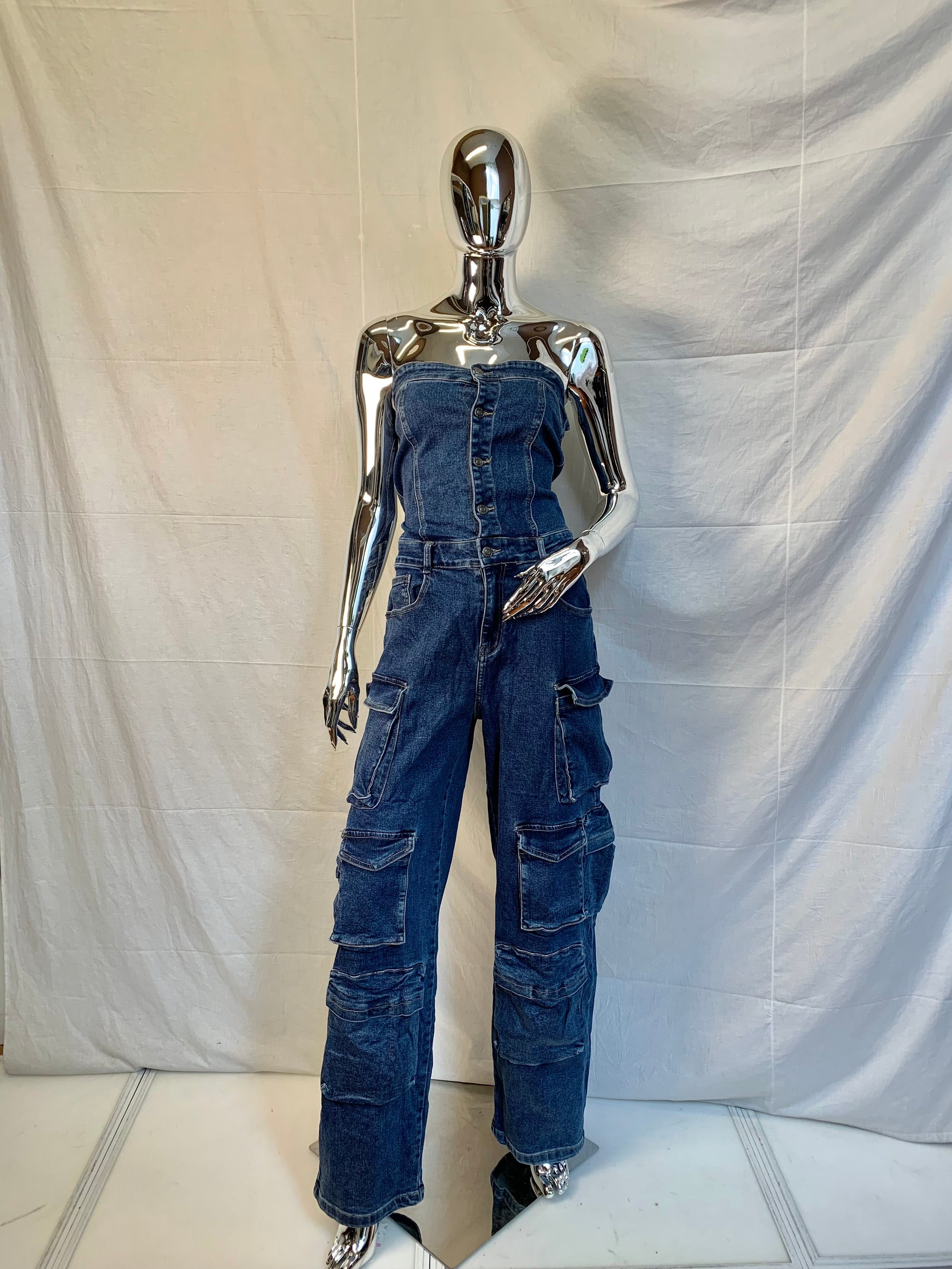 Tuta intera jeans scuro con tasche
