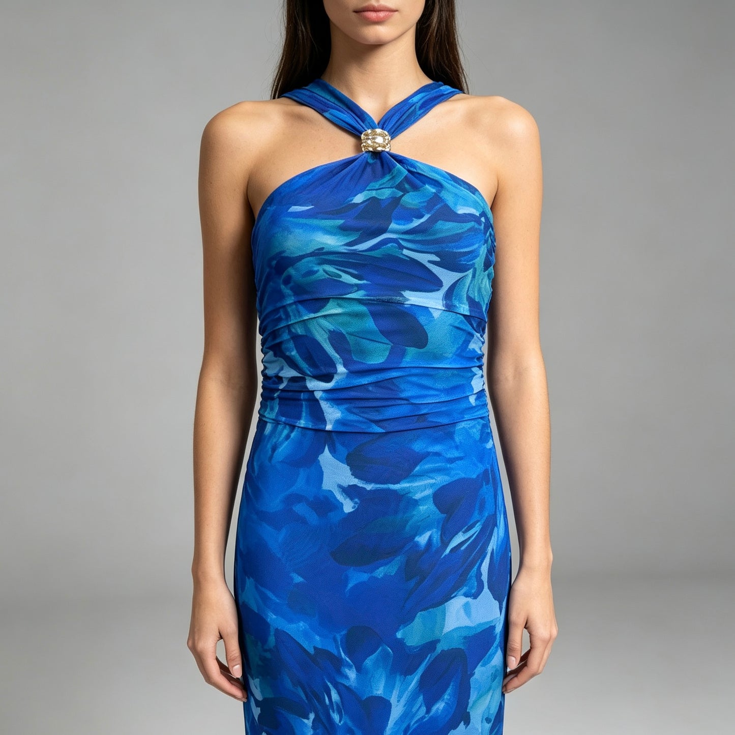 Vestito lungo con dettaglio oro - BERLY MODA 