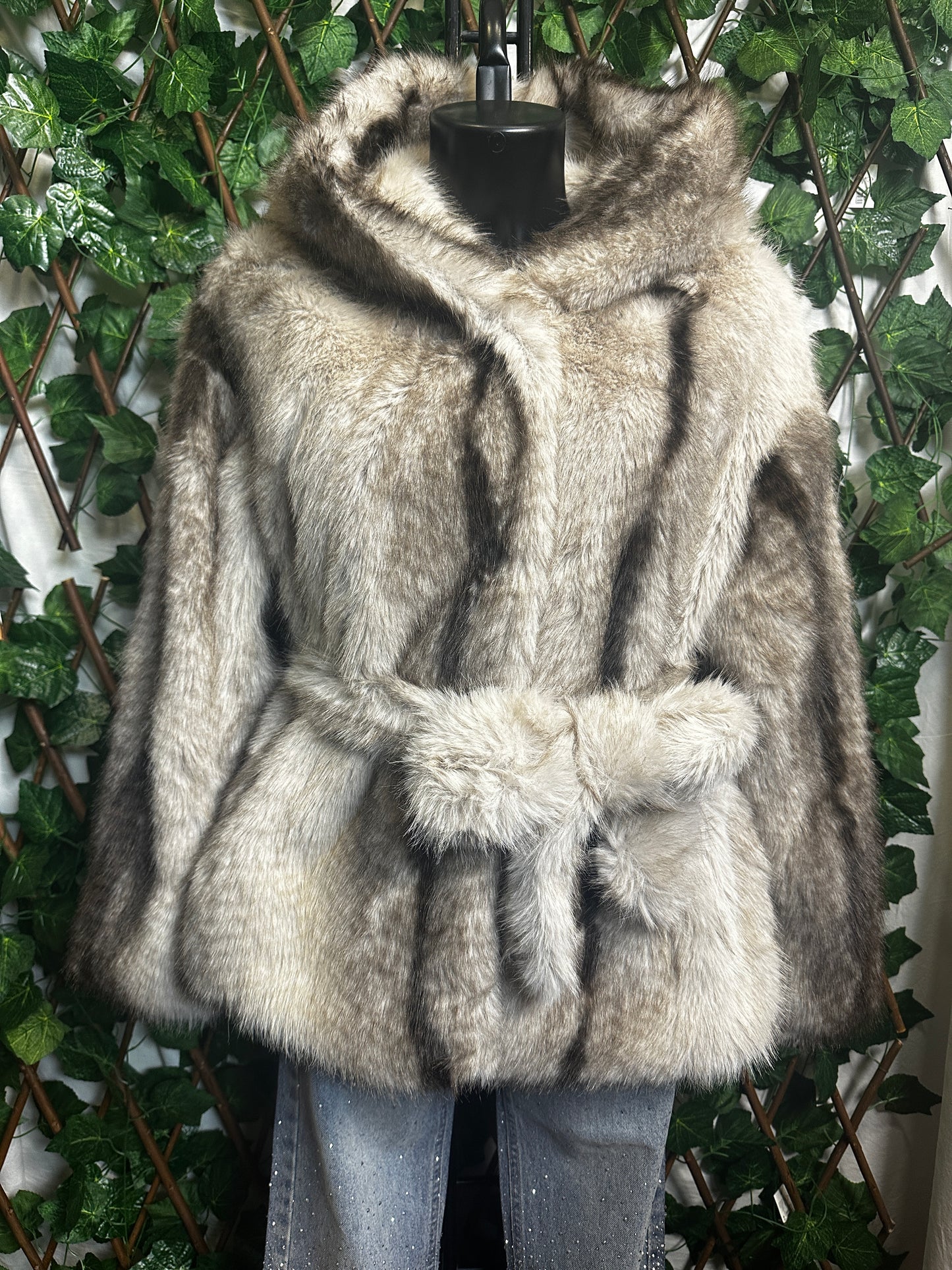 Fur jacket with hood