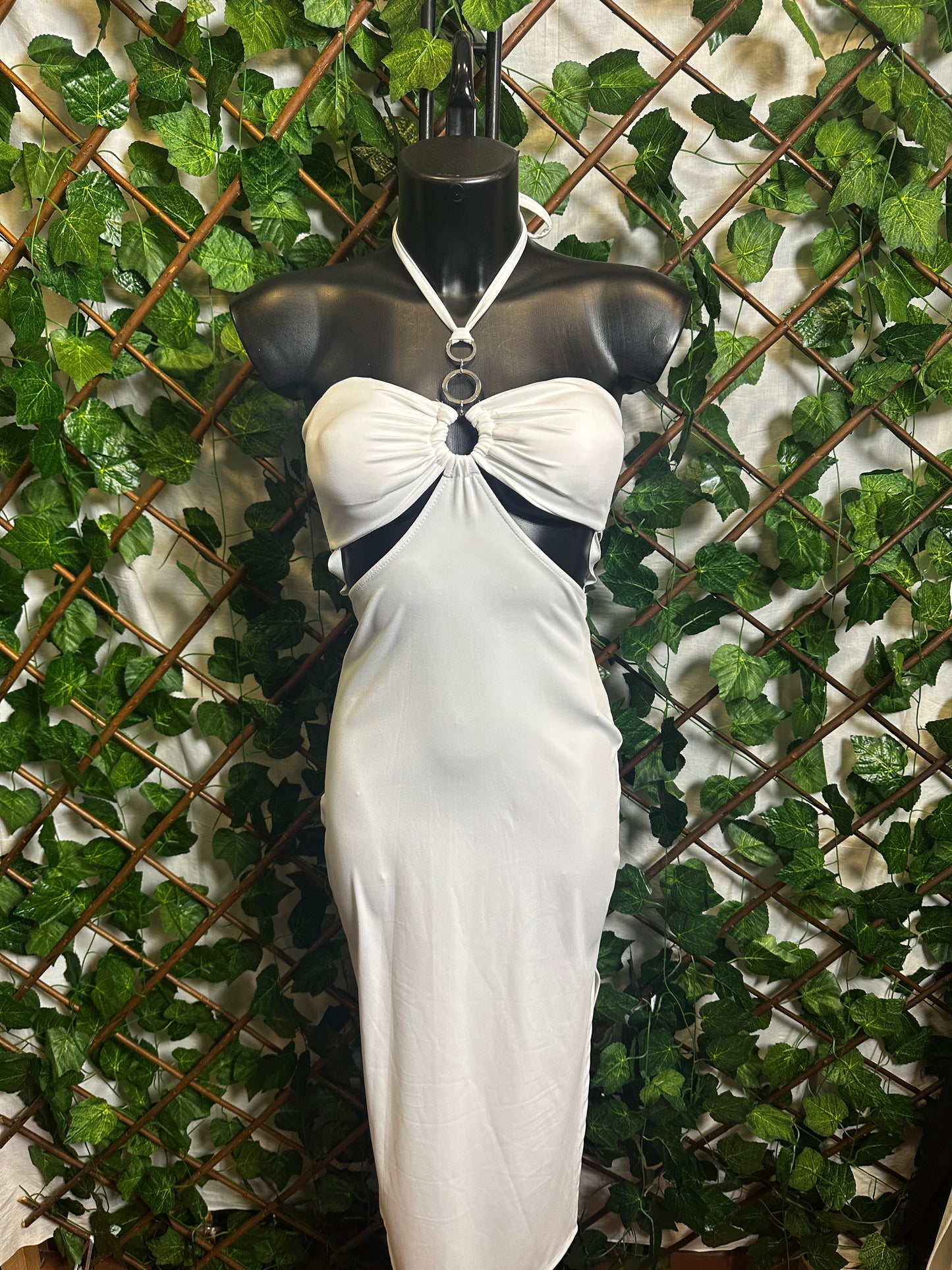 Dress with cut-out detail and silver circle detail and open back | one size