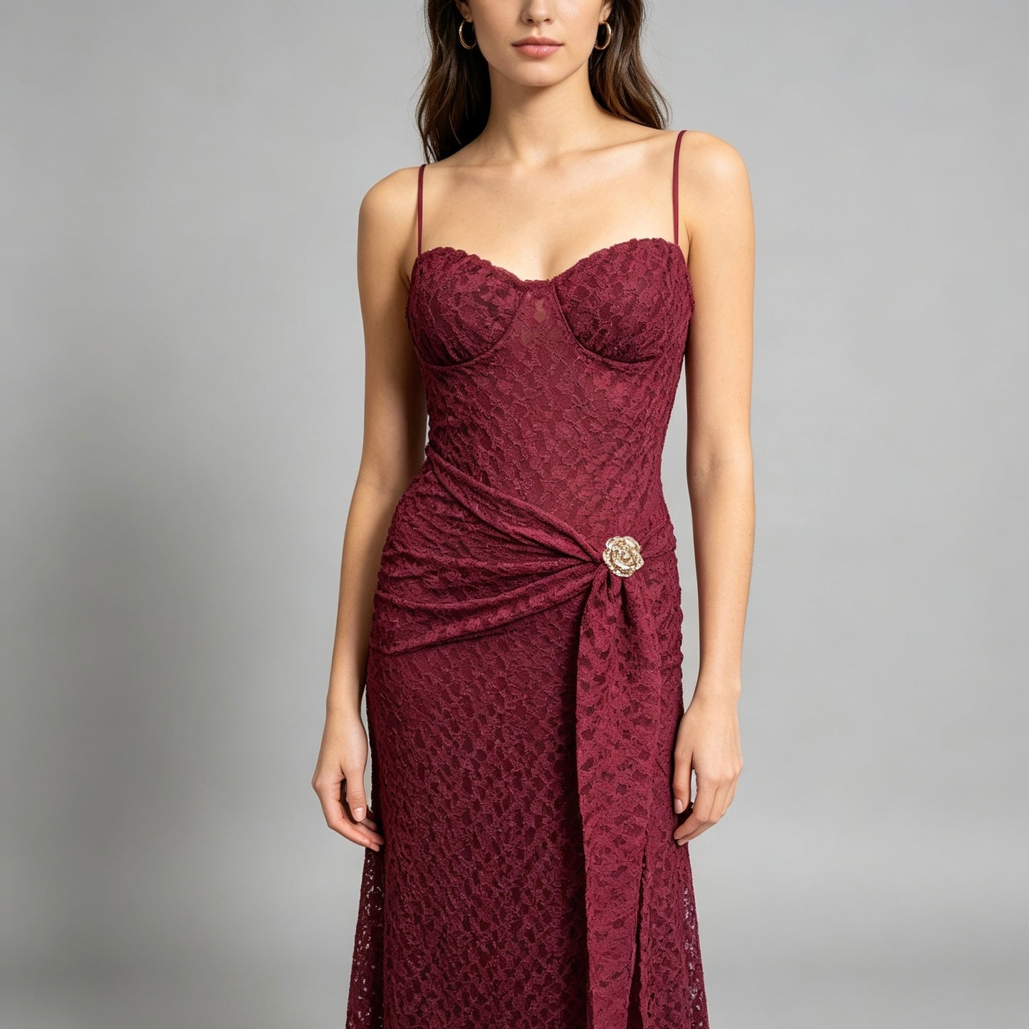 Vestito lungo con dettaglio fiore dorato - BERLY MODA 