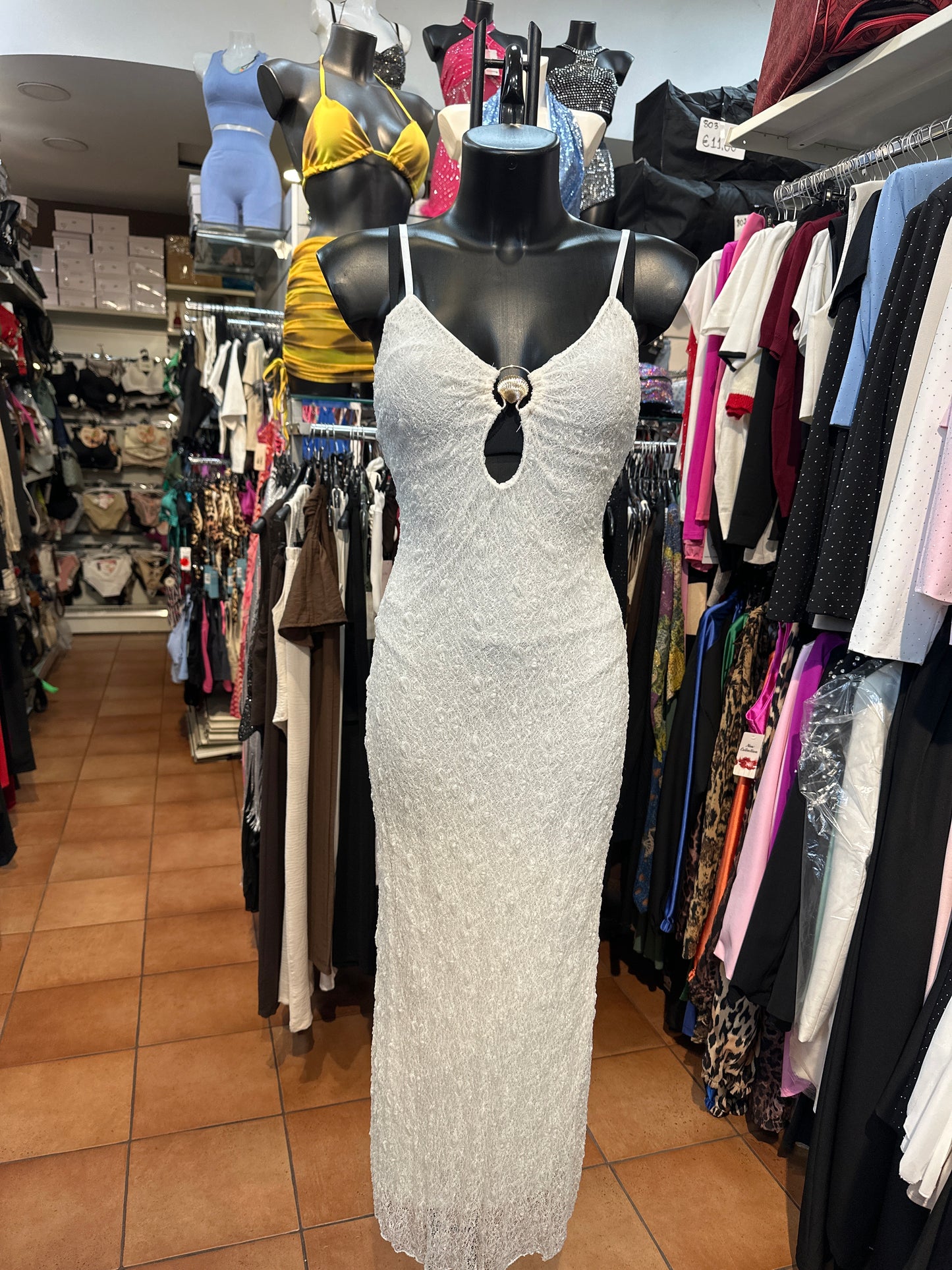 Crepe dress with golden shell detail