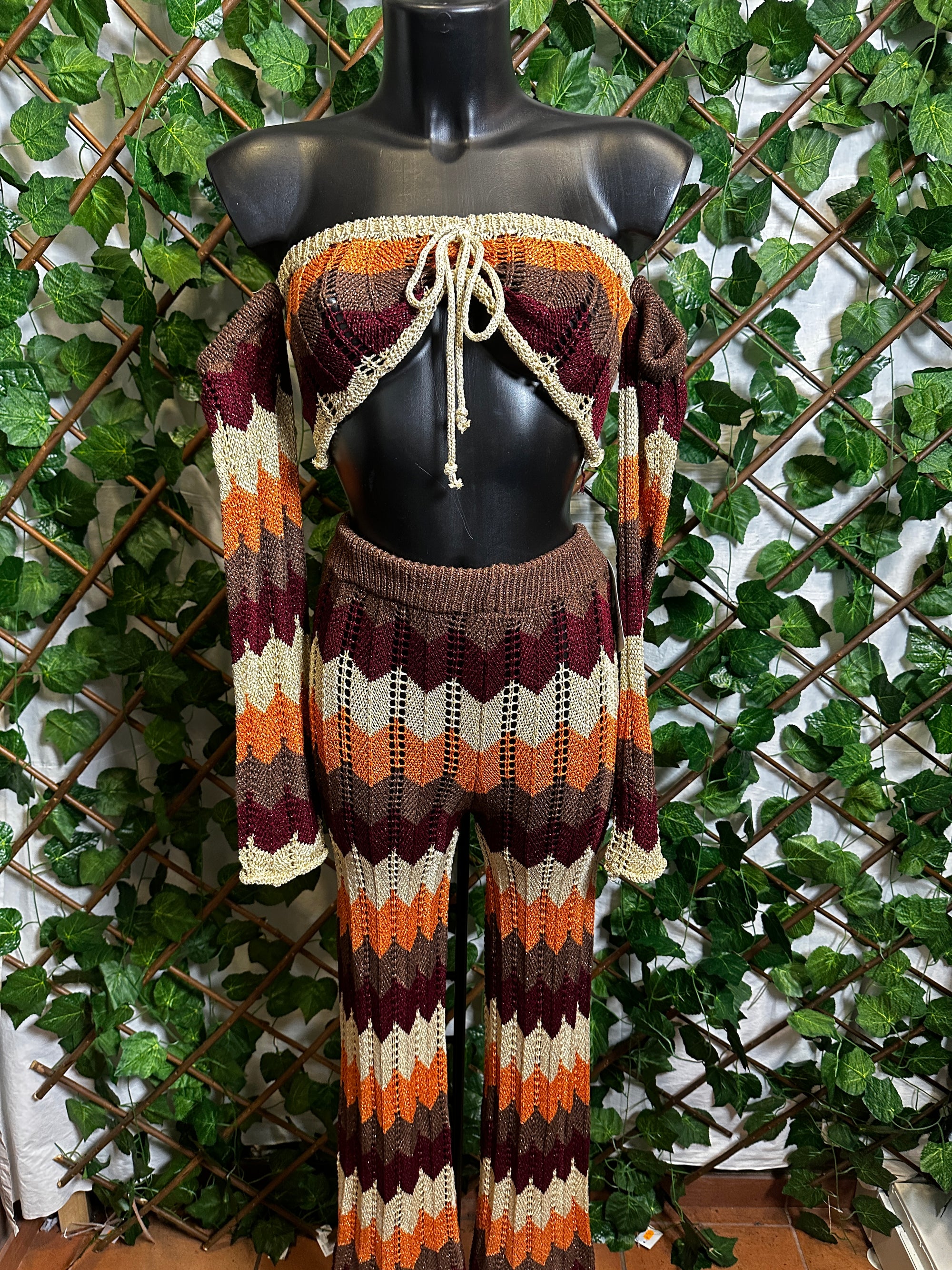 Completo top con le maniche lunghe e pantalone lungo colorato estivo | taglia unica