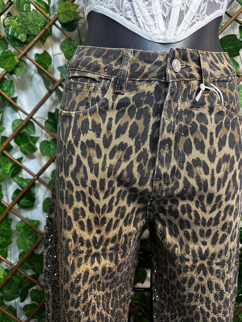Jeans leopardato brillantinato